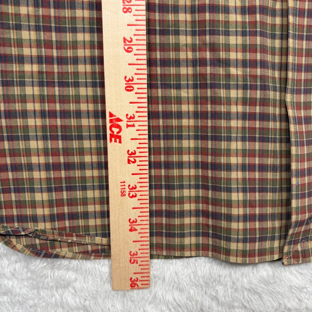 Ralph Lauren Button Shirt Mens 3XL TALL Tan Green Plaid Long Sleeve PONY Preppy - Picture 8 of 10